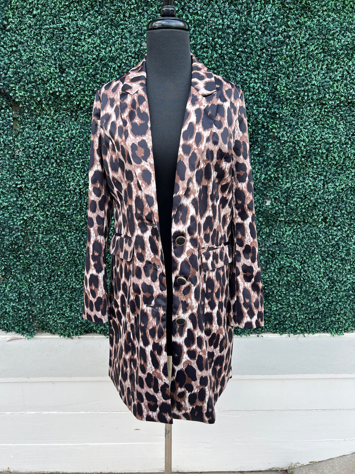 Leopard Print Satin Blazer