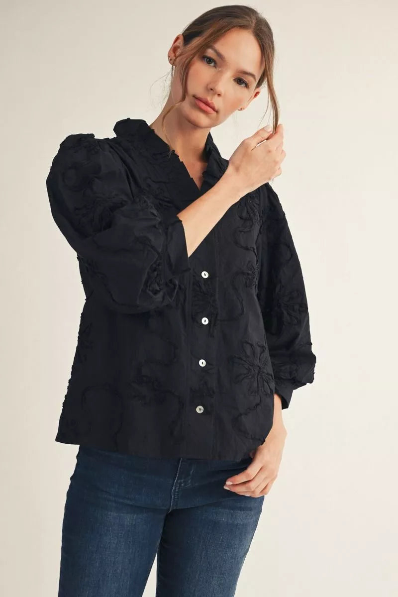 Cotton 3D Flower Blouse