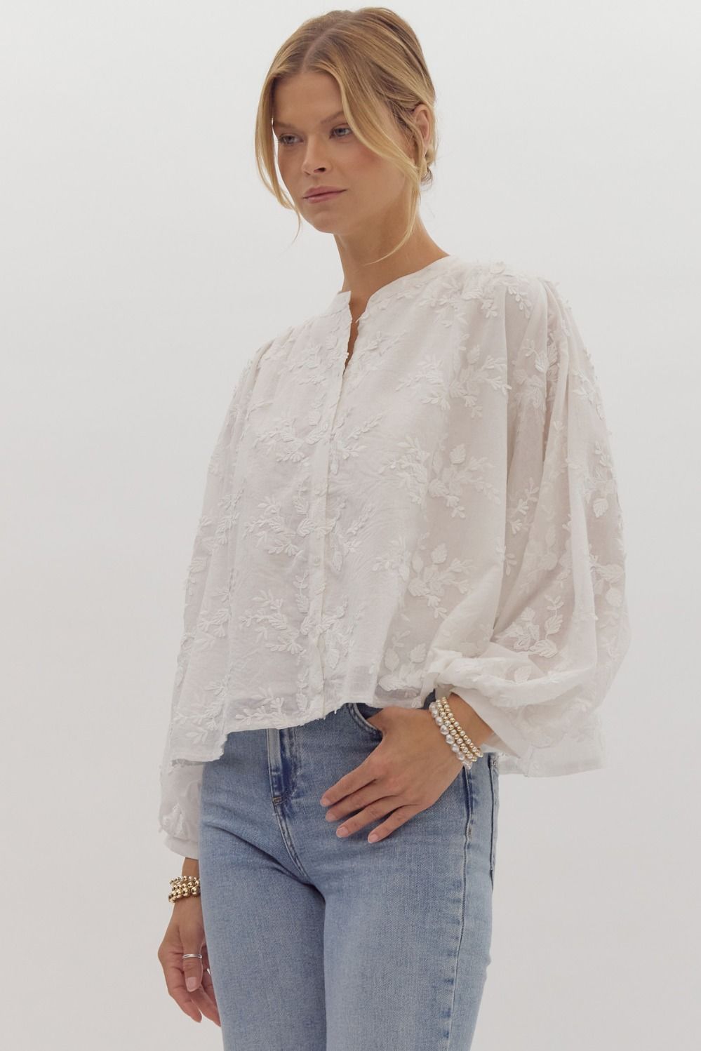 100% Cotton Long Sleeve Floral Blouse button down entro brand