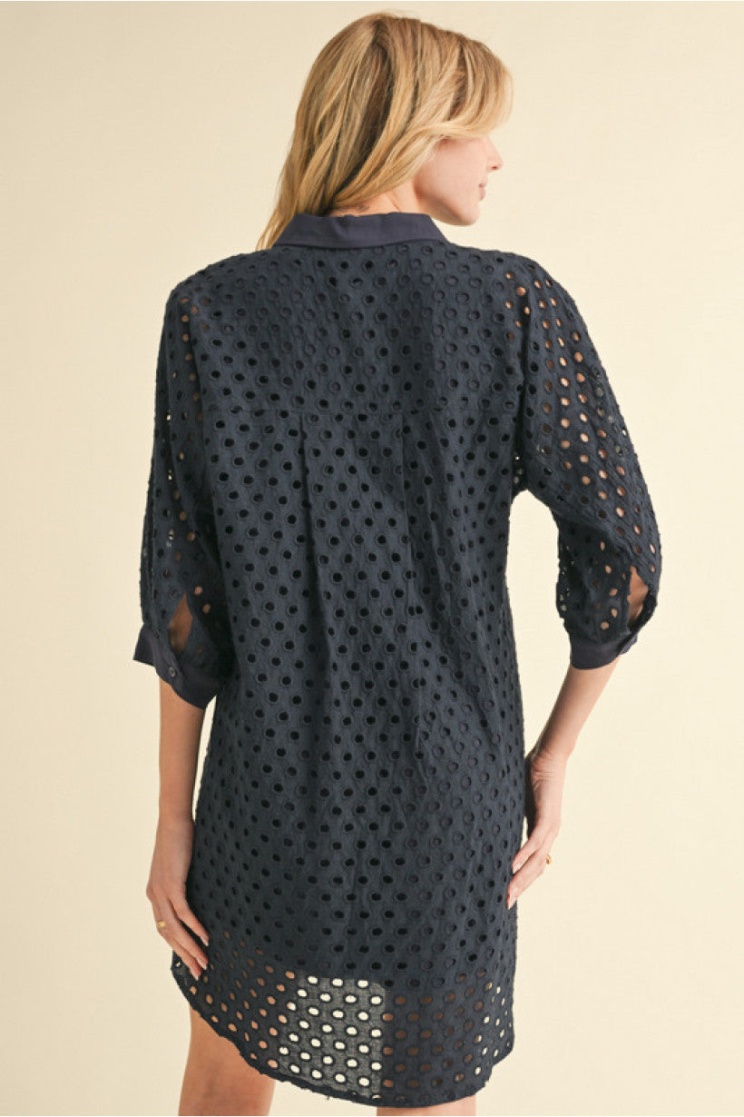 Navy Cotton Eyelet Dress