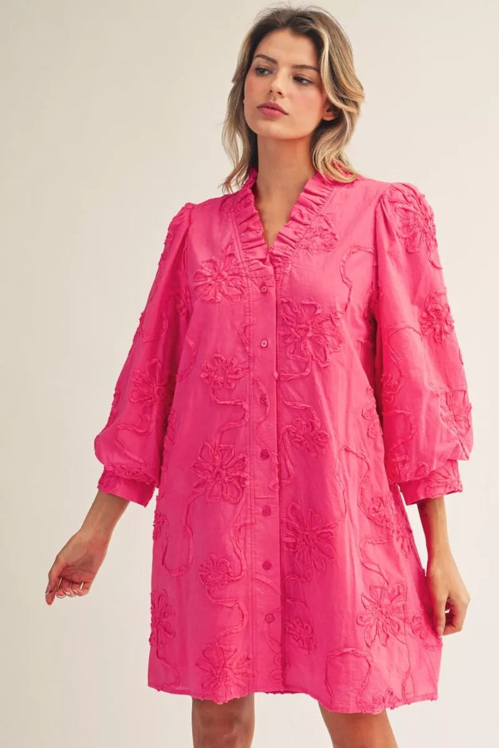 3D Flower V neck Dress