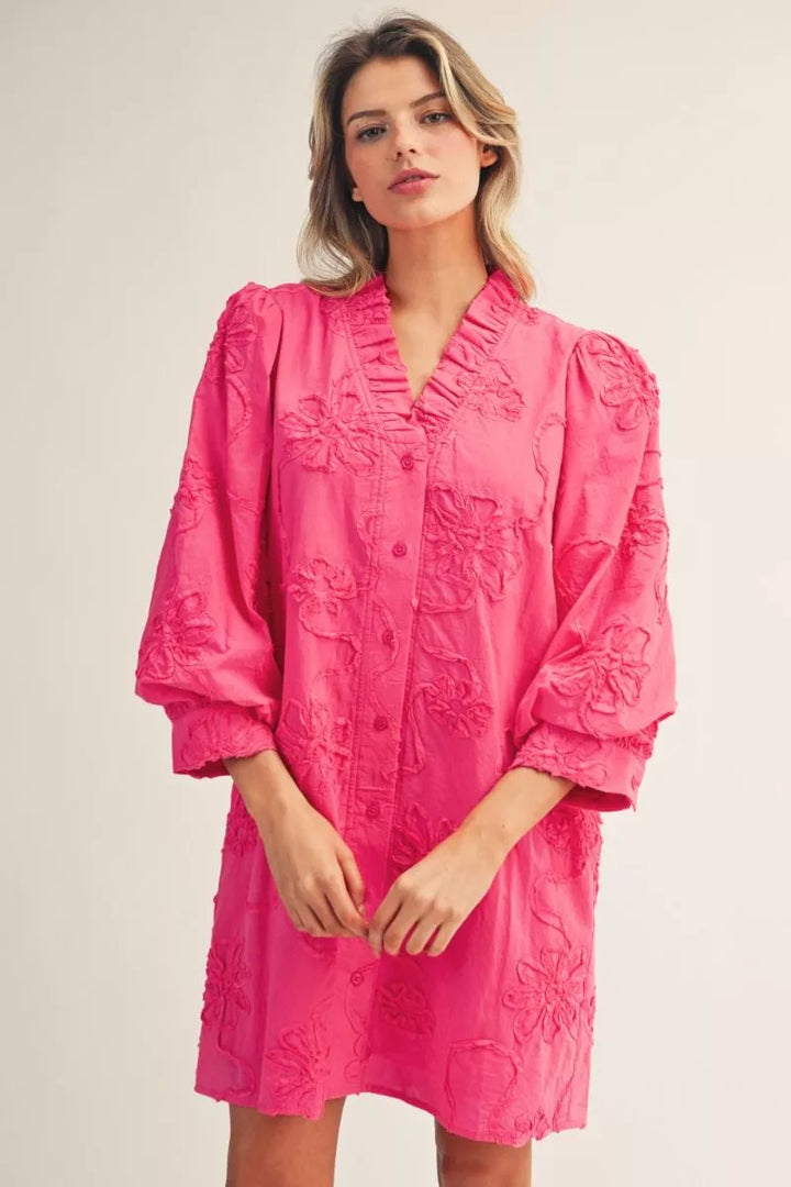 3D Flower V neck Dress