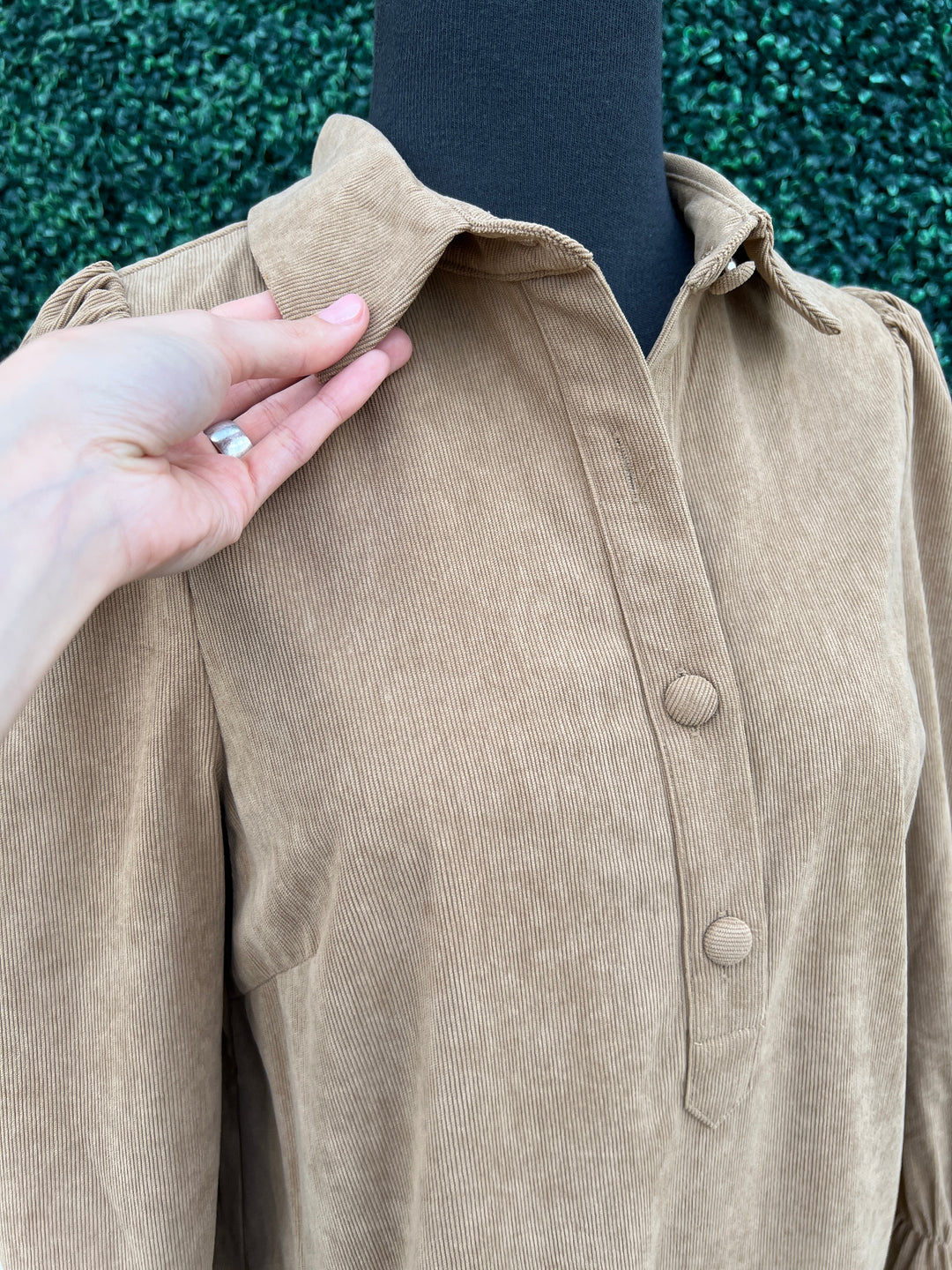 Crduroy Placket Collar Dress