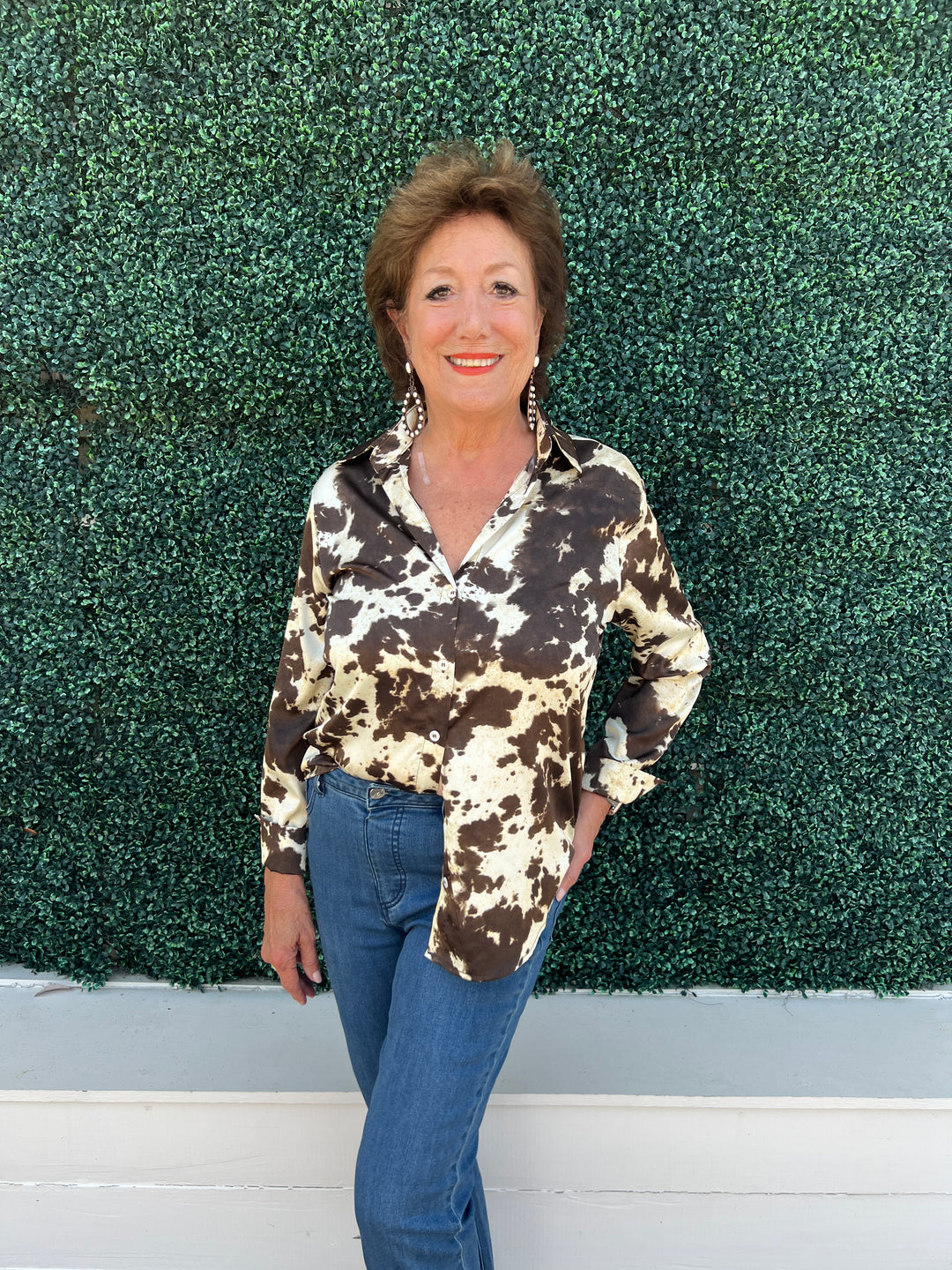 Satin Cow Print Shirt
