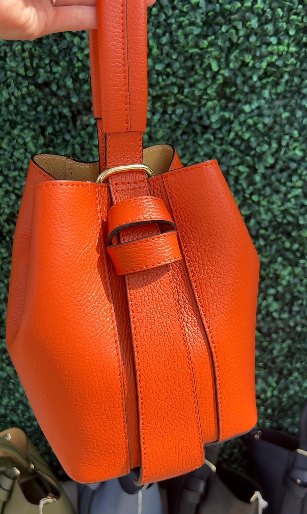2-in-1 bucket bag leather orange tres chic boutique