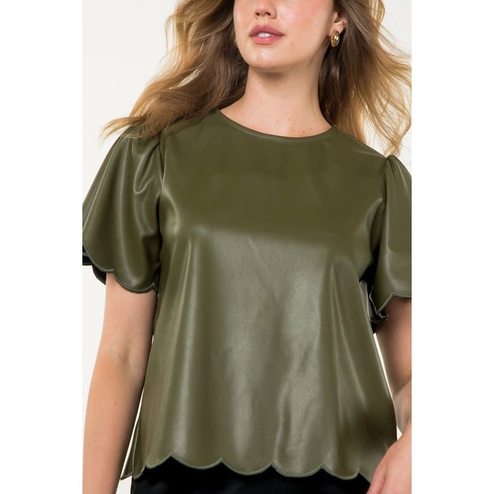 Scalloped Pleather Top