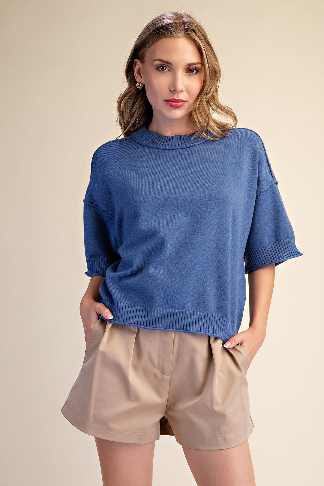 Cropped Short Sleeve Sweater