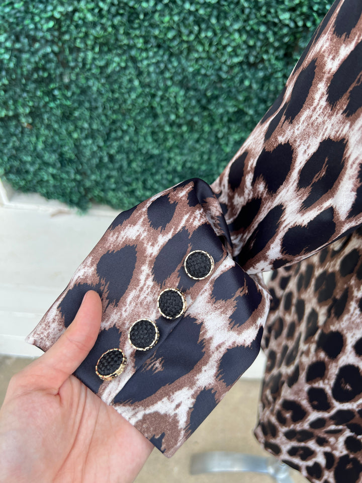 Leopard Print Satin Blazer