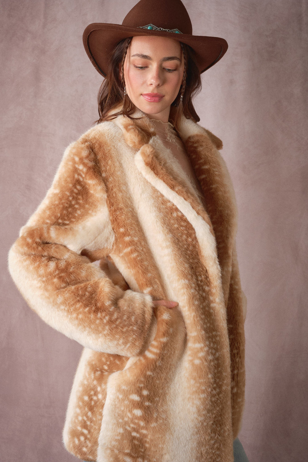 Deer Faux Fur Car Coat