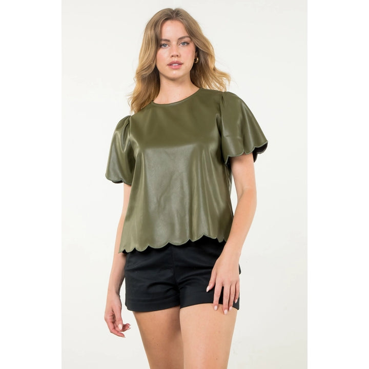 Scalloped Pleather Top