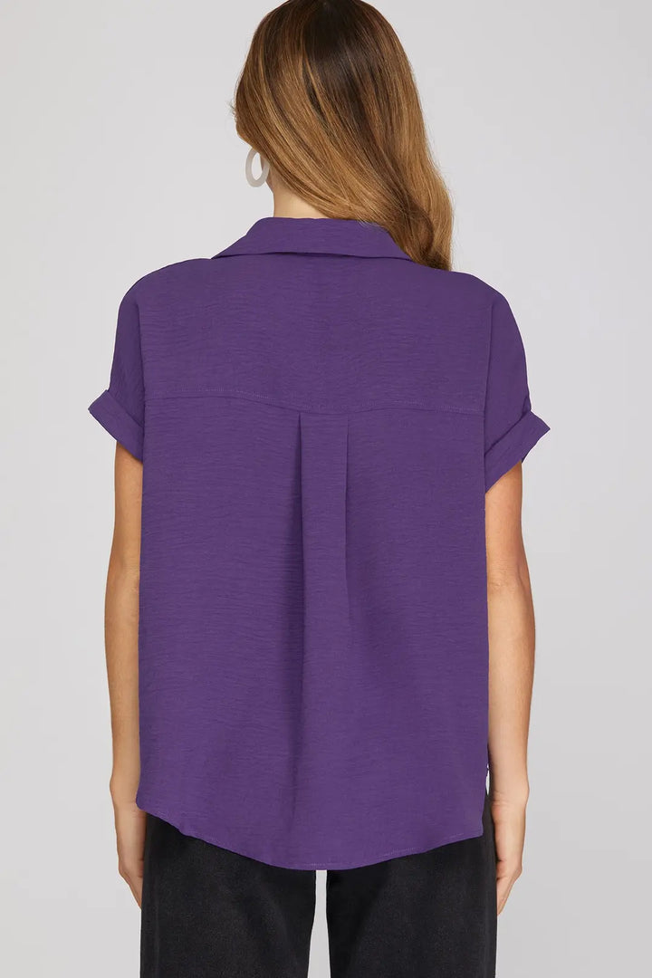 Collared V Neck Basic Blouse