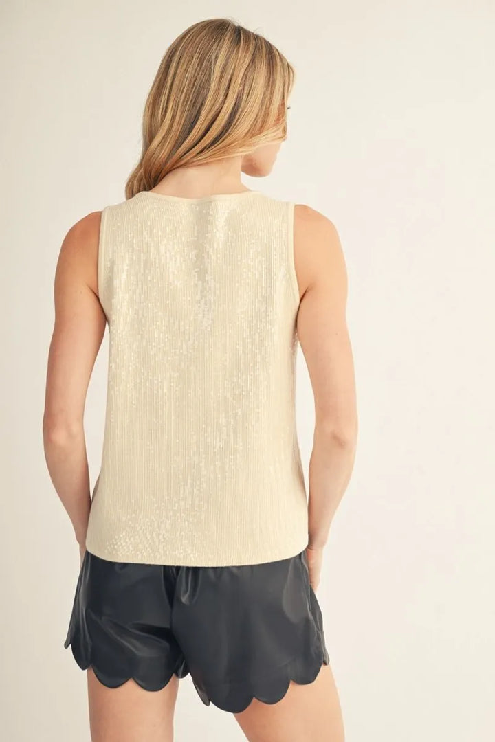 Sleeveless Sequin Cream Tank