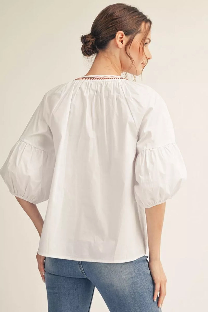 Cotton Puff and Knit Body Blouse