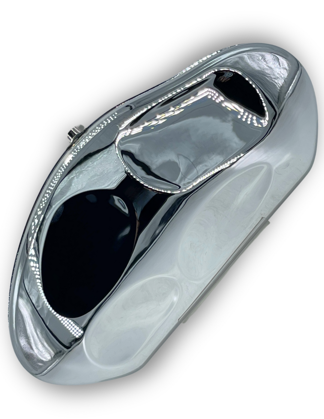 Abstract Oval Acrylic Clutch silver with crossbody chain fits an iphone