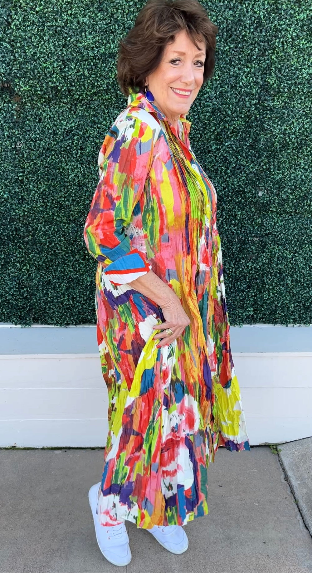 Abstract print colorful Pleated Maxi Dress textured cotton dress addict brand