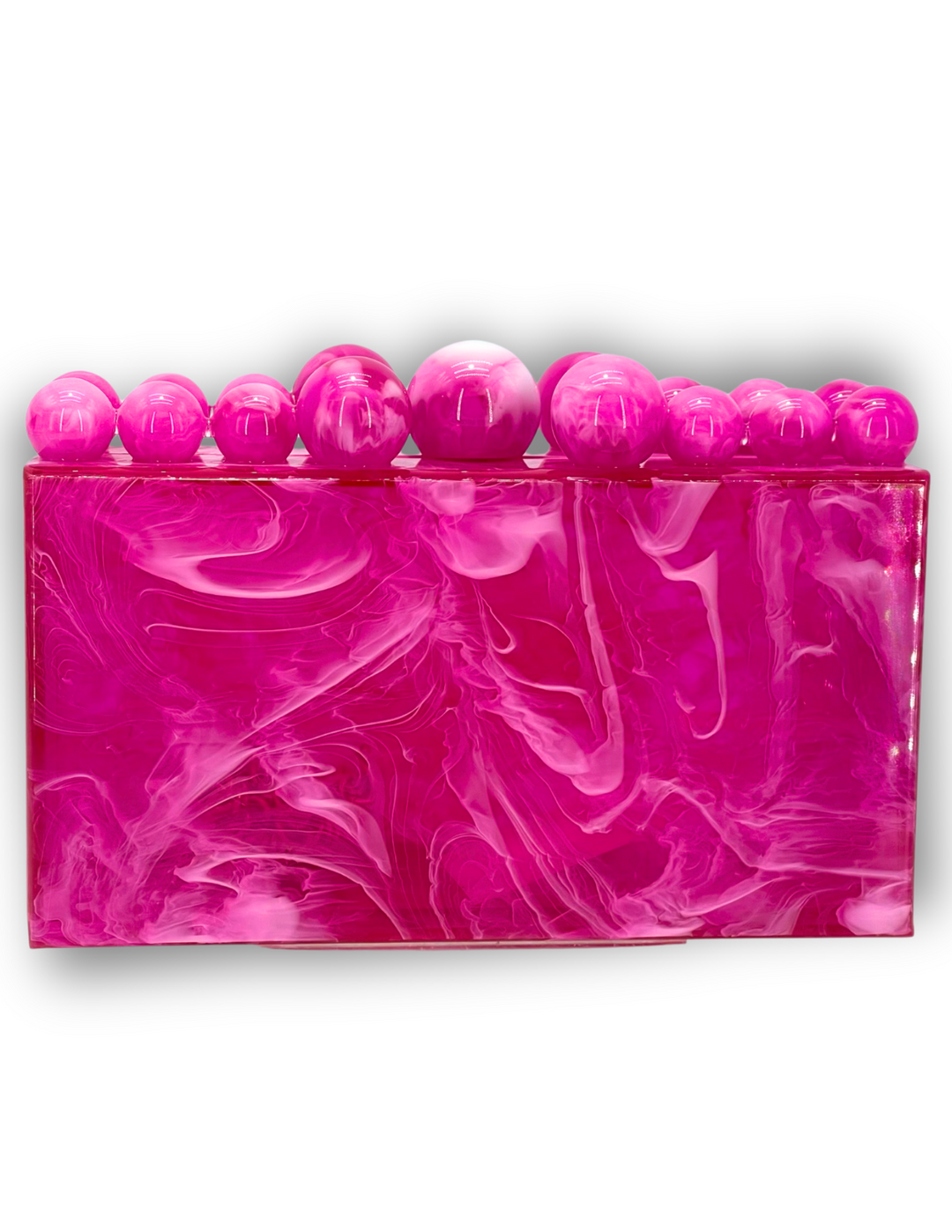 Acrylic Box Marble Top Clutch hot pink and white with crossbody chain