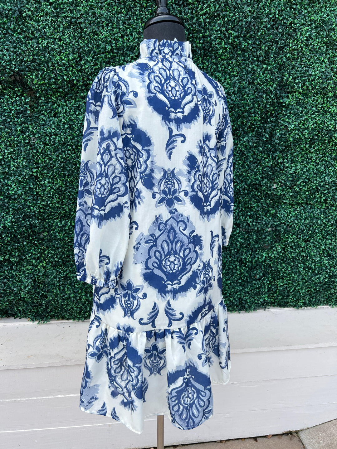 blue and white large Toile Pattern Joy Joy Brand Cotton Dress at tres chic boutique online dress shop