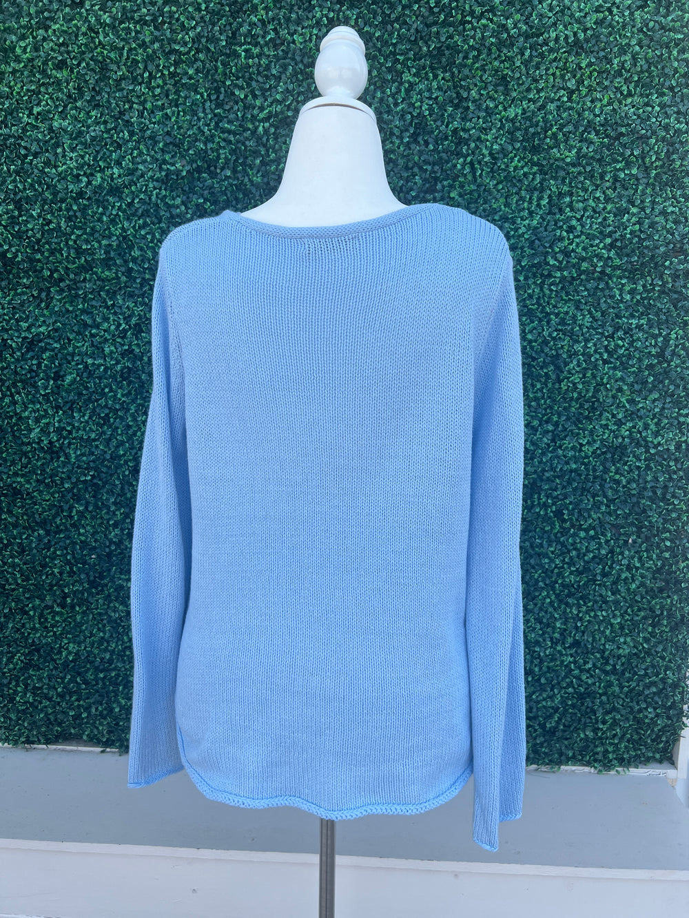 "Beach" Baby Blue Sweater back made in USA