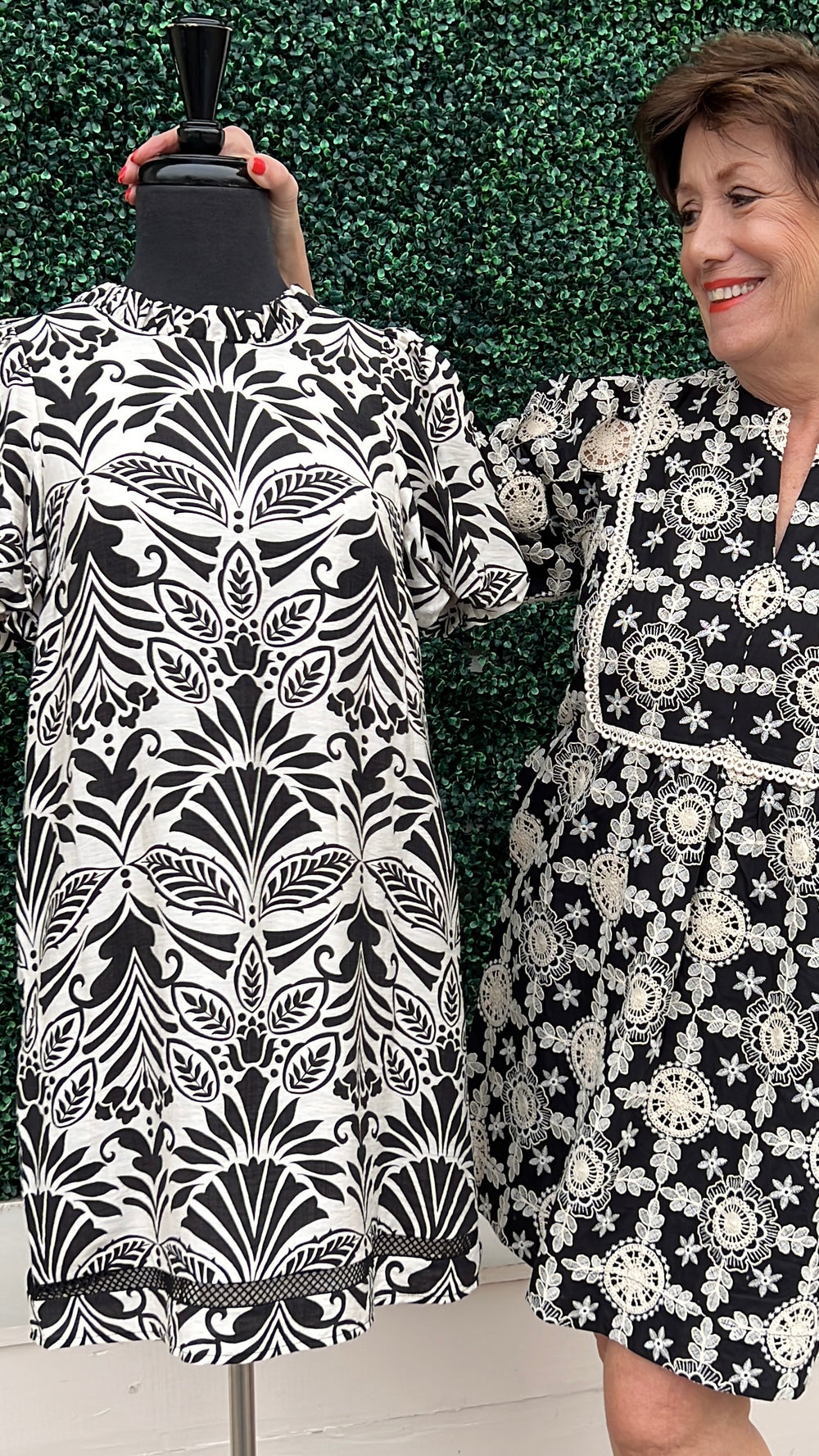 Black and White Open Back Dress with pockets joy joy brand knee length