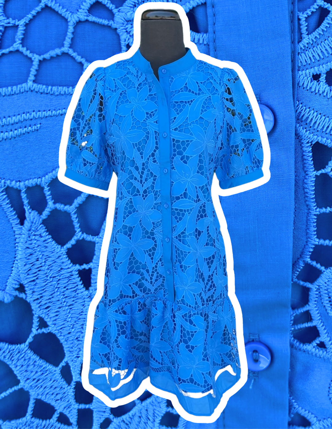 Blue Lace Button Down Dress High End Women's Online Boutique