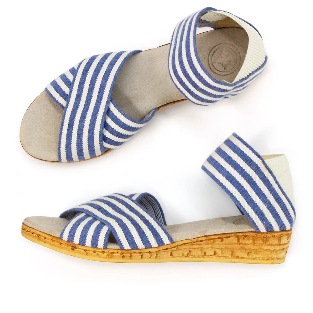 Blue Striped 1" Washable Wedge bunion friendly Charleston Shoe Co Boutique