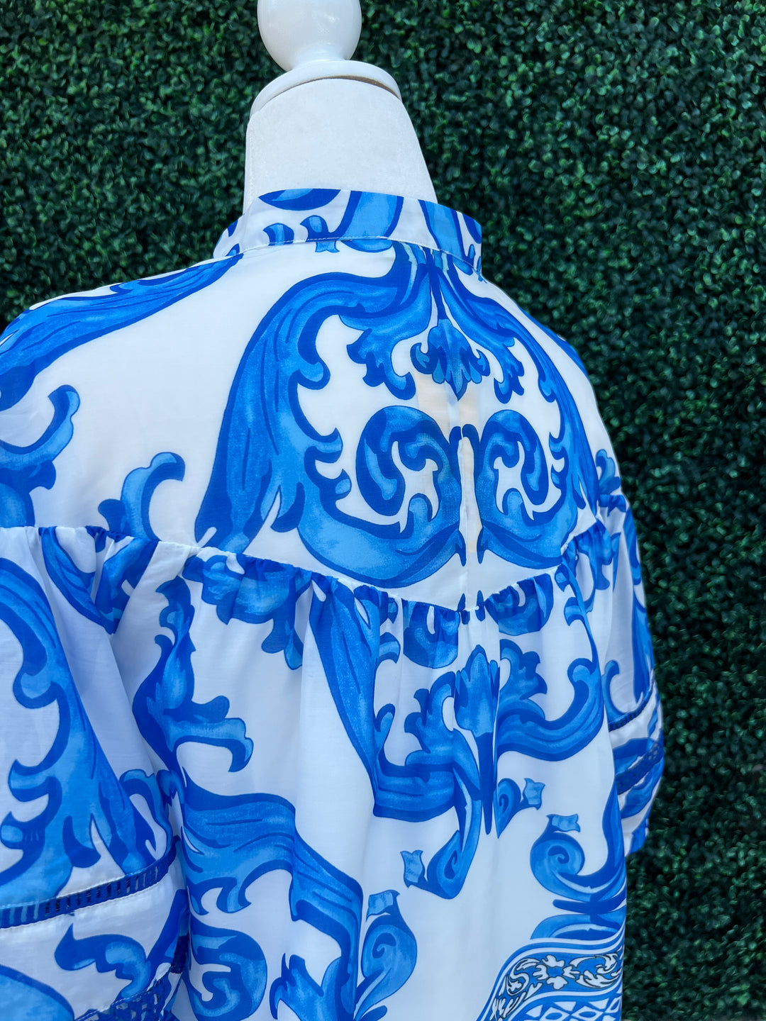 Blue and White Drop Puff Top High End Women&