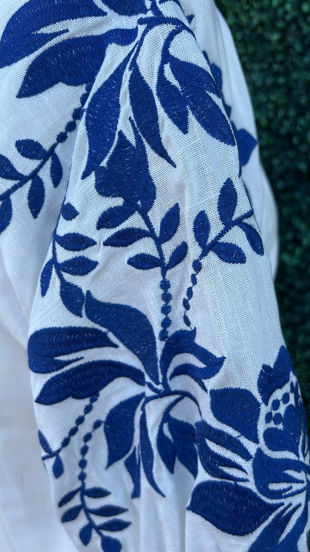 Blue and White Embroidered Blouse THML Brand Women&