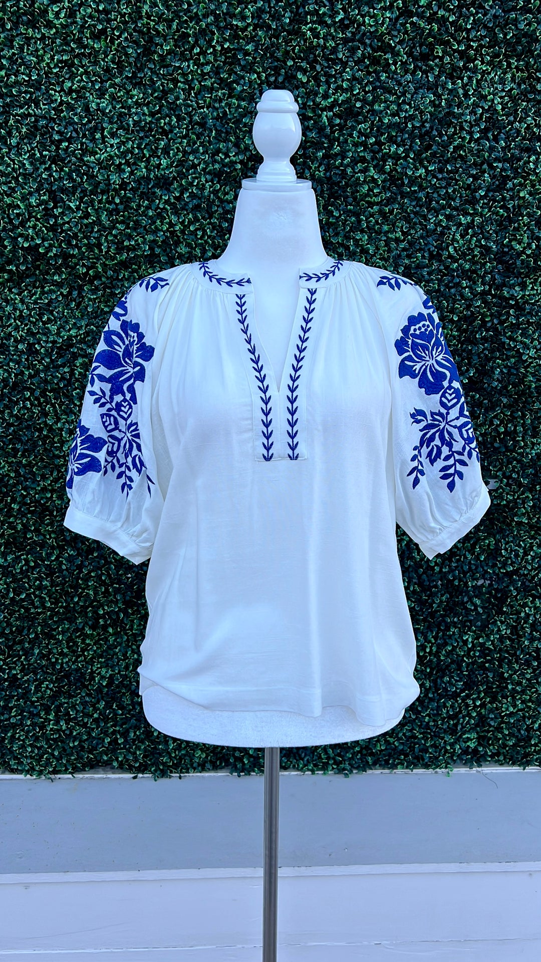 Blue and White Embroidered Blouse THML Brand Women&