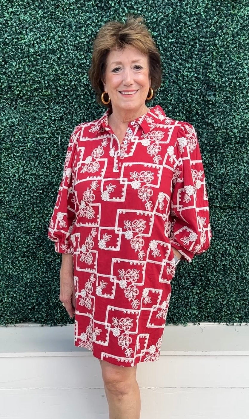 Burgundy & Cream Embroidered Dress