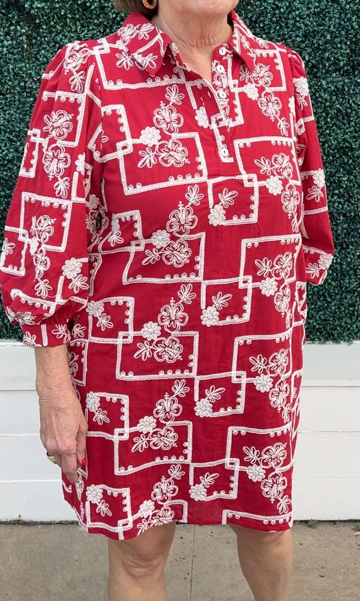 Burgundy & Cream Embroidered Dress