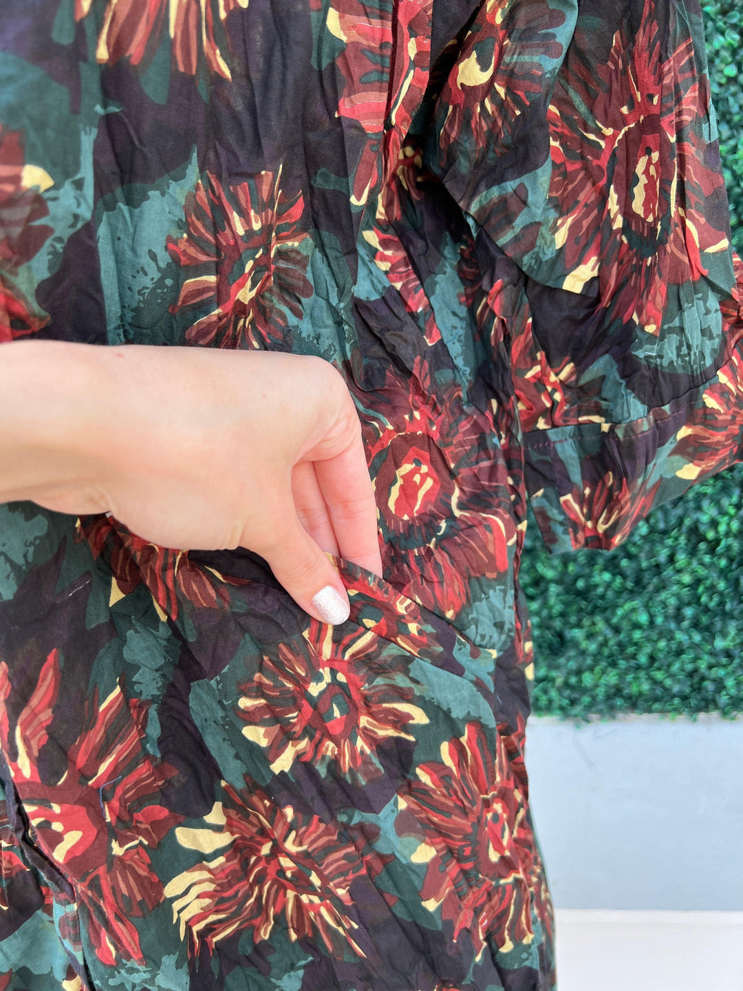 Button-down floral print SALI 100% cotton shirt dress addict fall 2024 collection with pockets