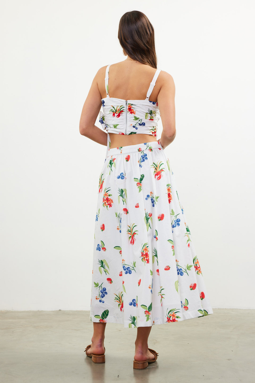Button Up Fruit Crawfish Cotton Maxi Skirt with pockets elastic at back