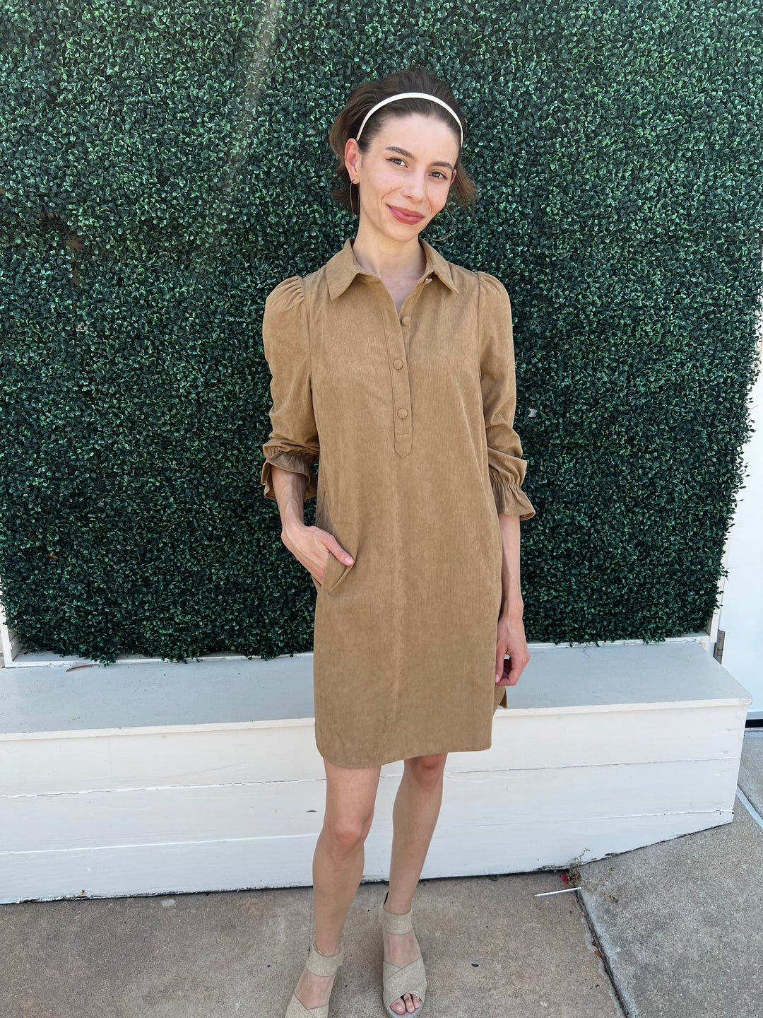 Crduroy Placket Collar Dress
