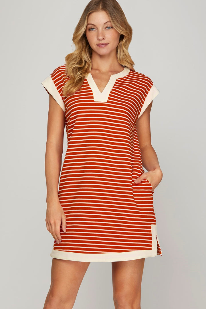 Cap Sleeve Dress she and sky red and white Stripe boutique affordable