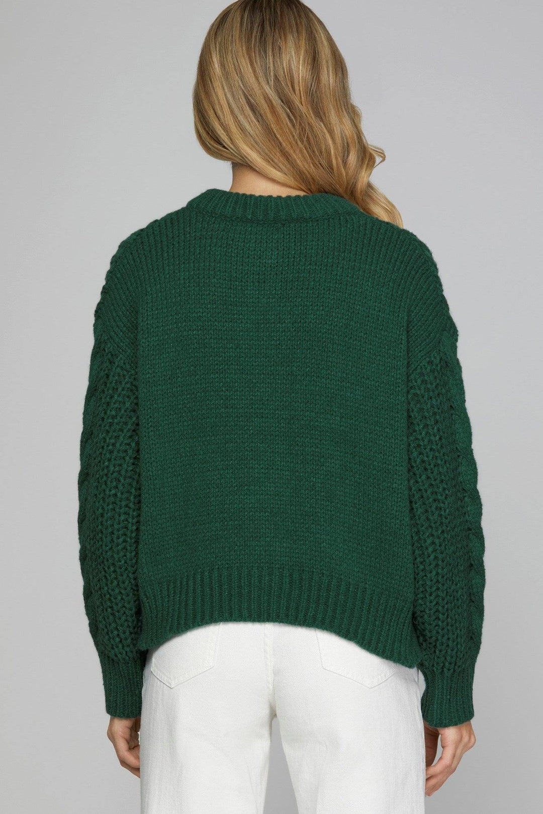 Chunky Cable Knit Cardigan sweater hunter green and festive christmas red trendy outfit ideas online boutique winter fall 2024