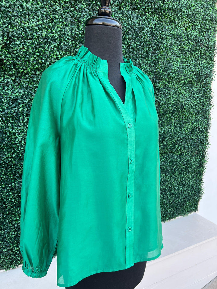 Colorful Iridescent Long Sleeve Blouse pink jade brand happy hour outfit ideas holiday womens boutique gift ideas 