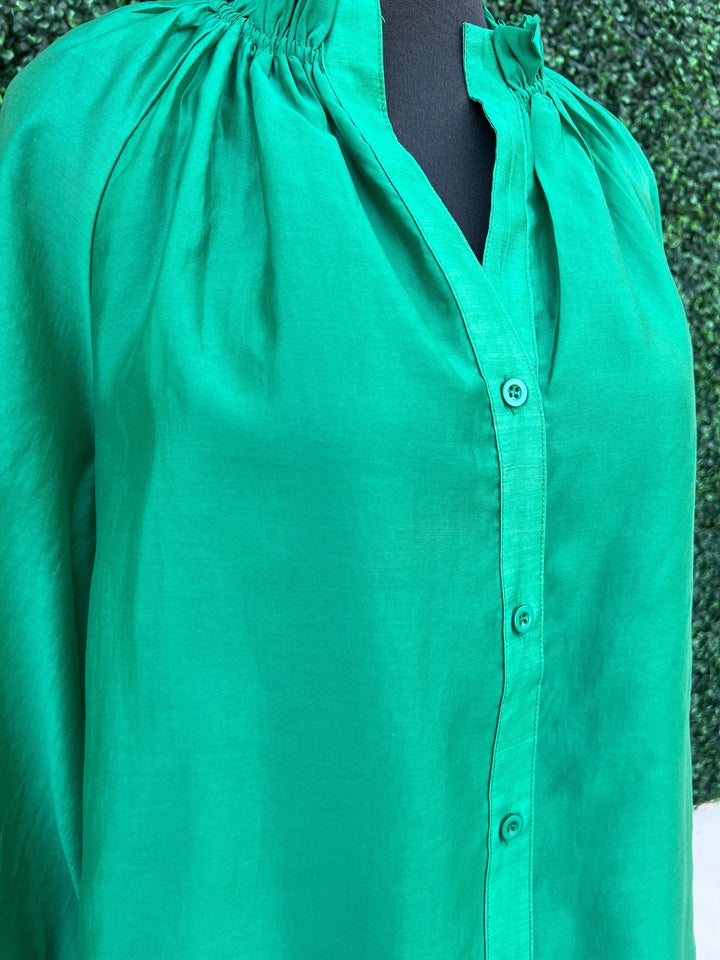 Colorful Iridescent Long Sleeve Blouse pink jade brand happy hour outfit ideas holiday womens boutique gift ideas 