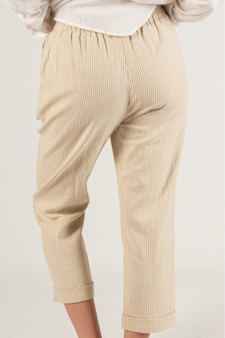 Cotton Linen Blend Twill Pinstripe Tapered Pants with drawstring Online Women&