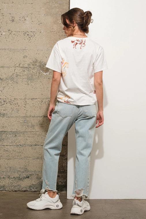Cowgirl printed Cotton Tee shirt blue b brand trendy rodeo cowgirl outfits ideas womens boutique white boxy vintage