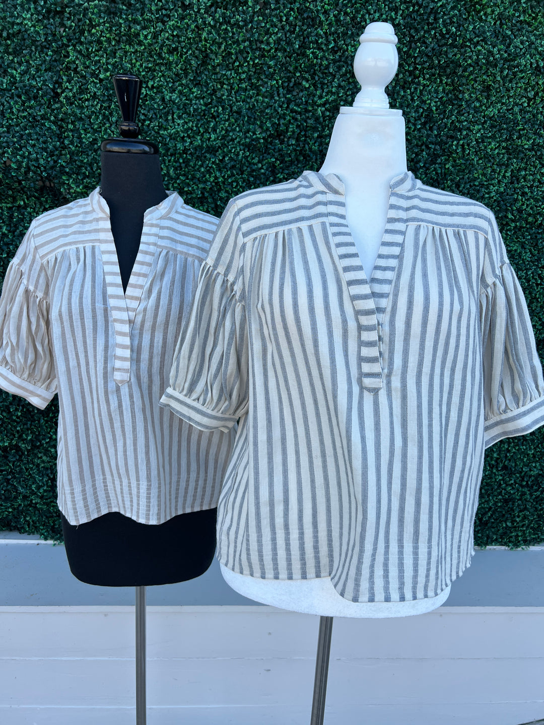 Cream Cotton Stripe Blouse Made in the USA Women's Boutique