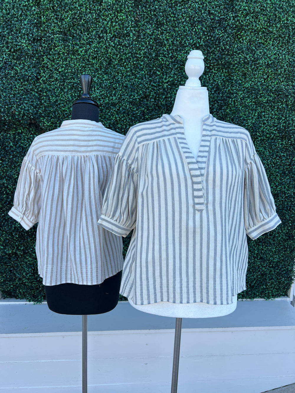 Cream Cotton Stripe Blouse Made in the USA Women's Boutique off white