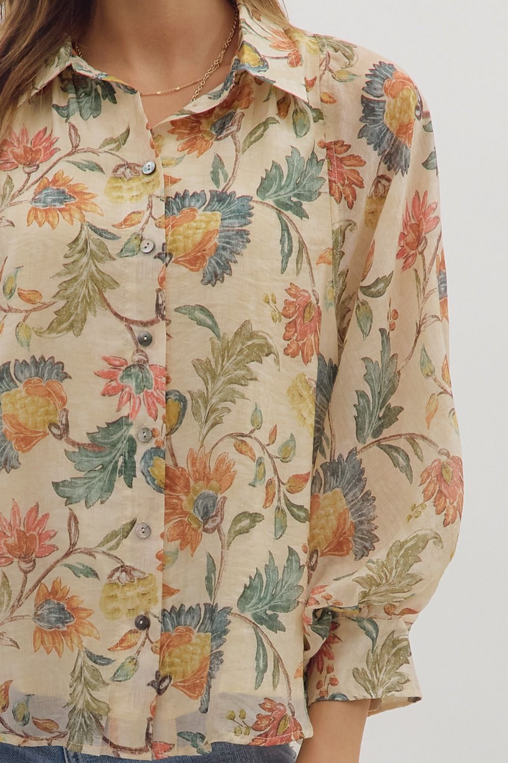 Cream Florals Lightweight Blouse TENCEL pastels