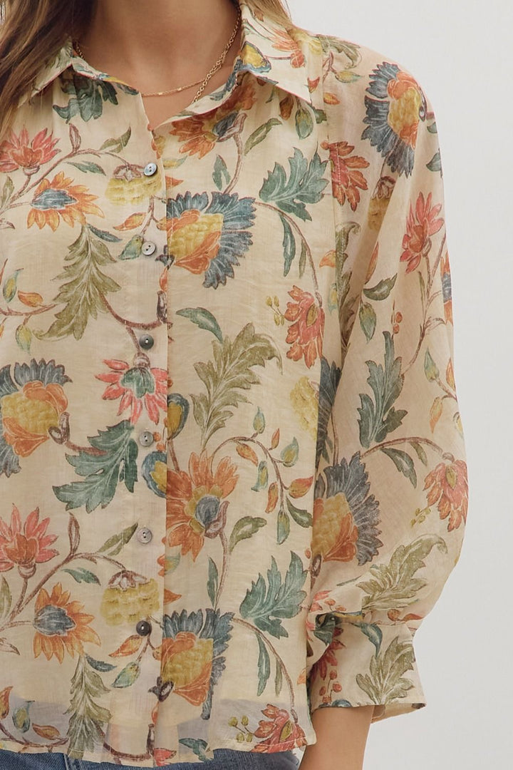 Cream Florals Lightweight Blouse TENCEL pastels