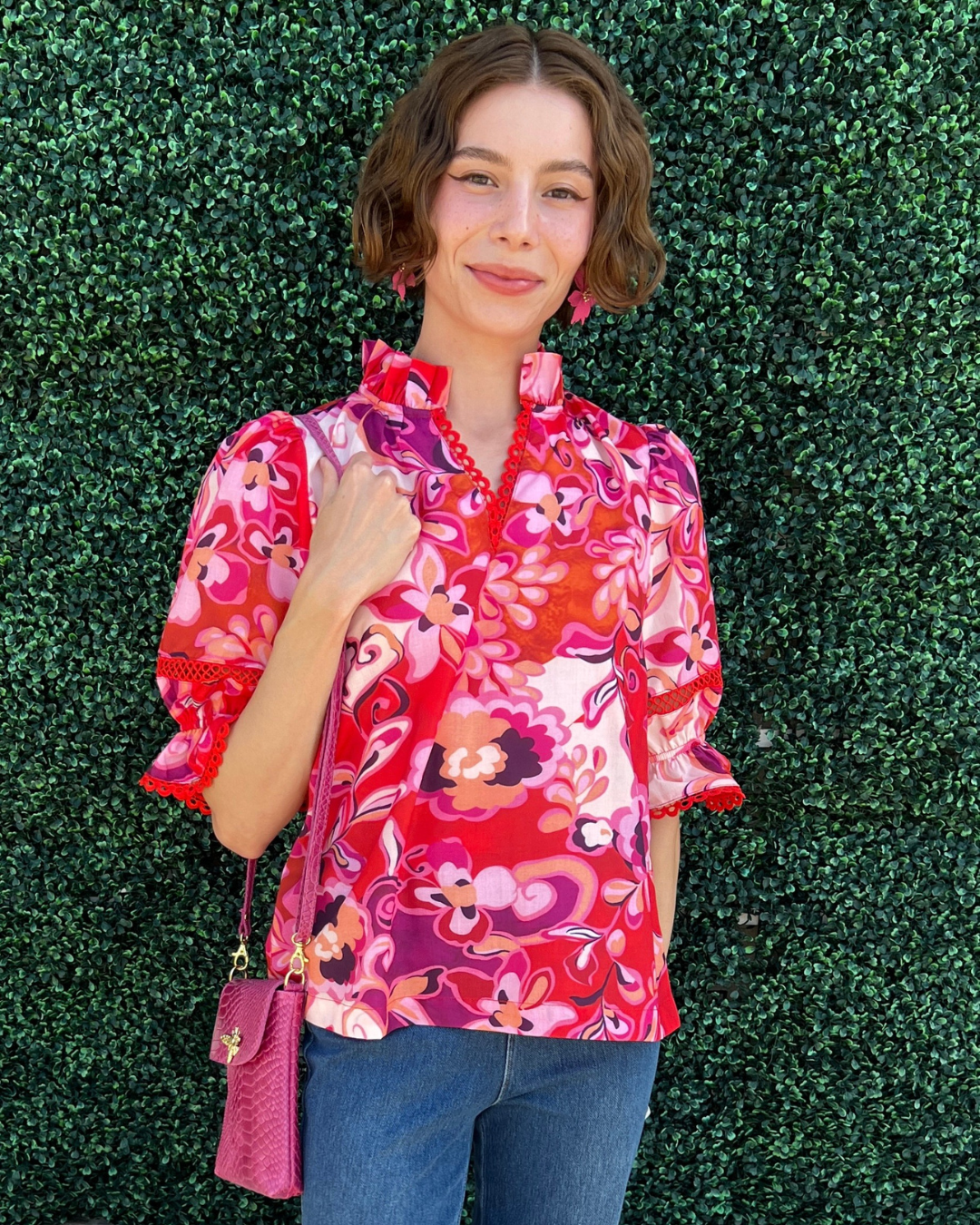 Crimson Jubilee Blouse Women's Boutique Colorful Prints