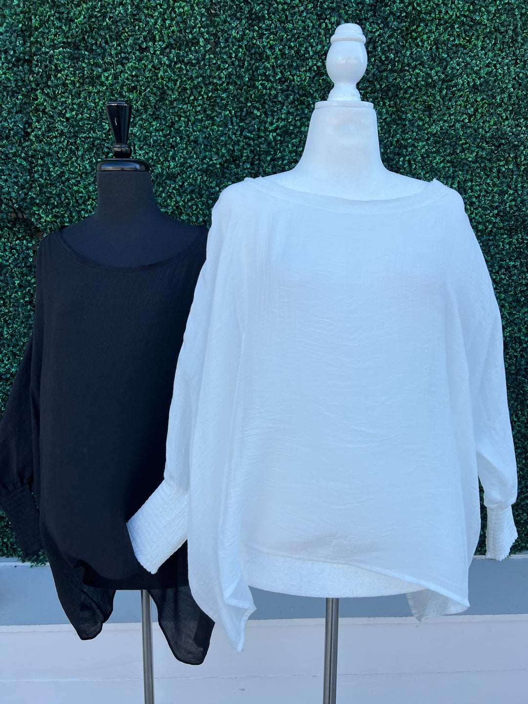 Cuffed Sleeve Cover Up Blouse Made in the USA Women's Boutique black and white