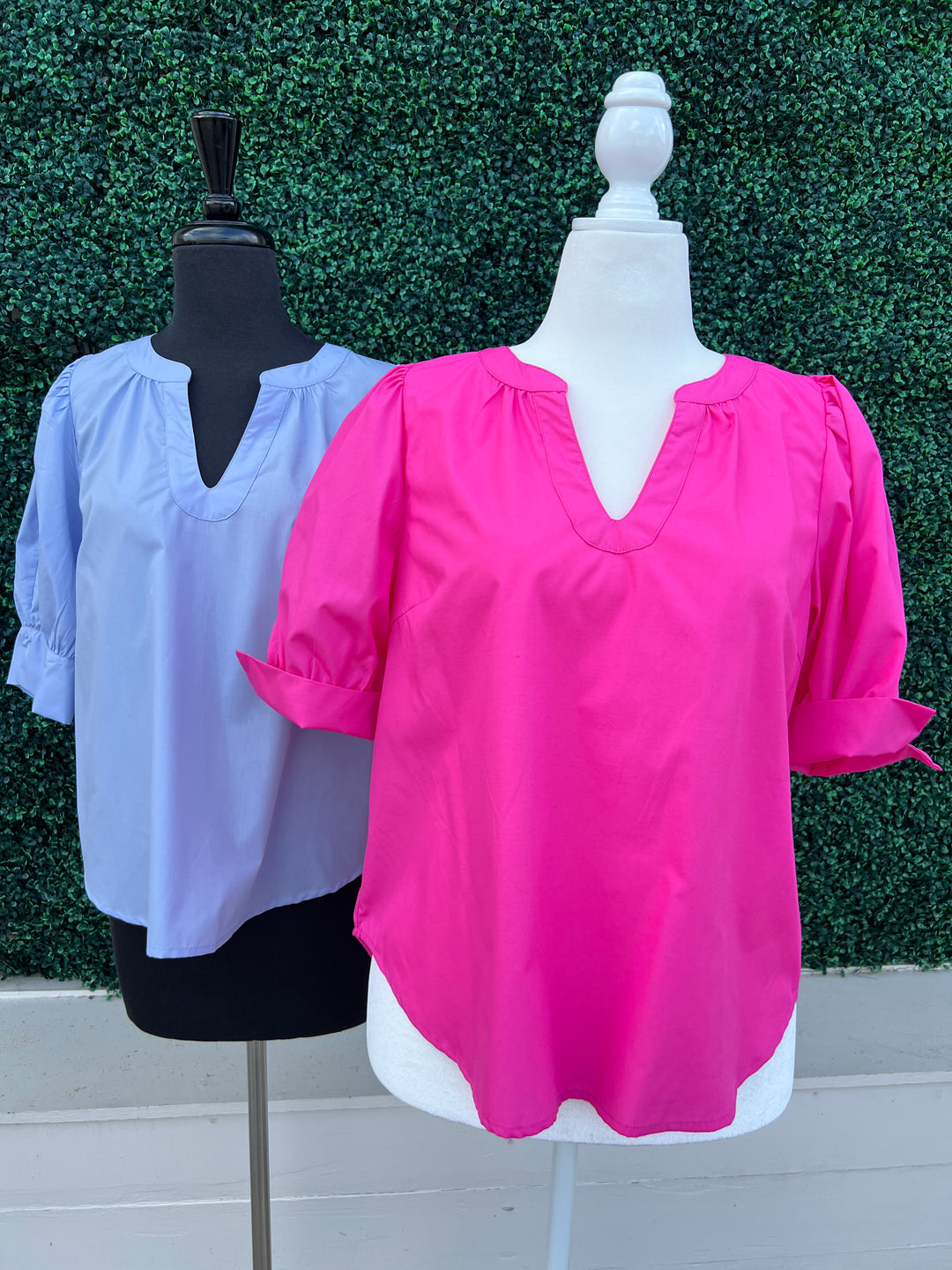 Curved V Neck Blouse cotton in hot pink entro brand elevated basics