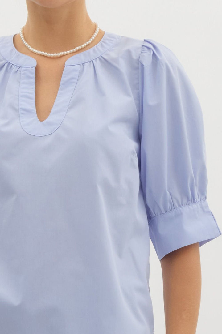 Curved V Neck Blouse cotton in light blue entro brand affordable
