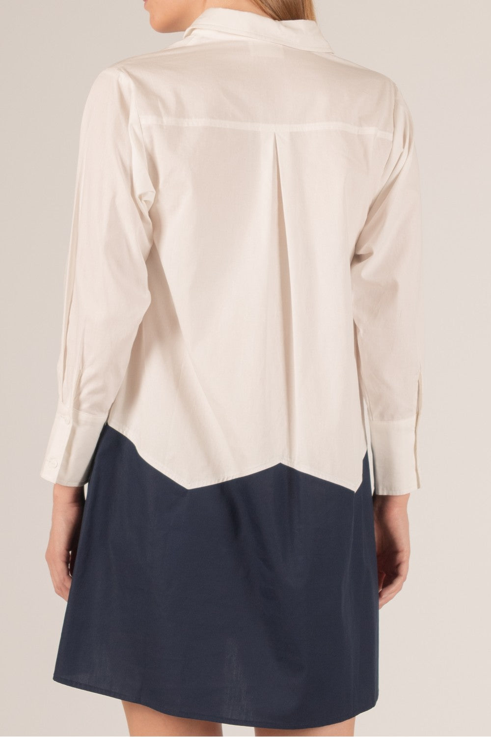 Navy &amp; White Blocked Cotton Shirt Dress
