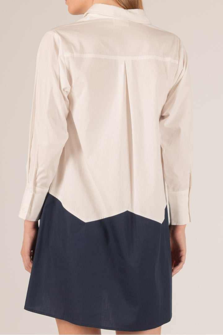 Navy &amp; White Blocked Cotton Shirt Dress