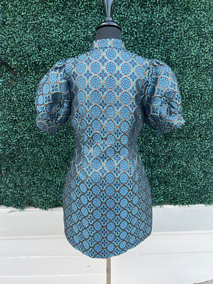 Blue Metallic Cocktail Dress